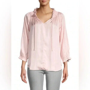 NWT CHELSEA & THEODORE Women's Tie-neck Satin Blouse in Pink Sz L